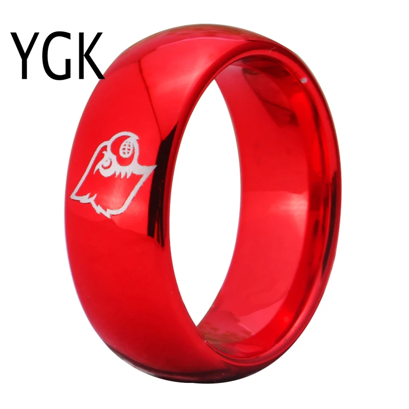 

YGK JEWELRY Louisville Cardinals Design Ring 8MM Width Red Color Domed Tungsten Carbide Wedding Ring