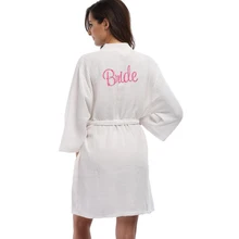 Вафельное плетение, вышитые свадебные платья подружки невесты, женские свадебные платья, кимоно, халаты, ночная рубашка, платье для сна, Женский однотонный Халат