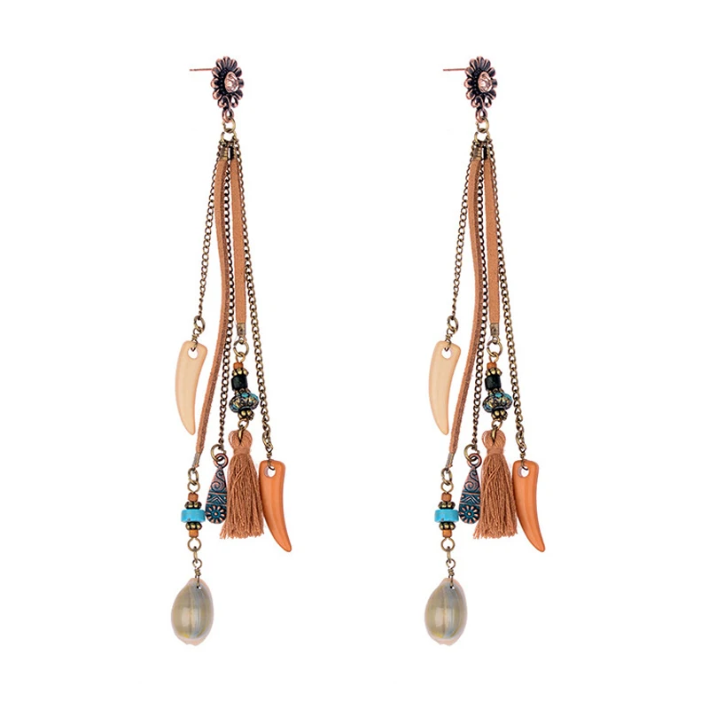 

1 Pair Women Lady Girl Earrings Ear Stud Drop Pendant Long Tassel Boho Style Dangle M8694