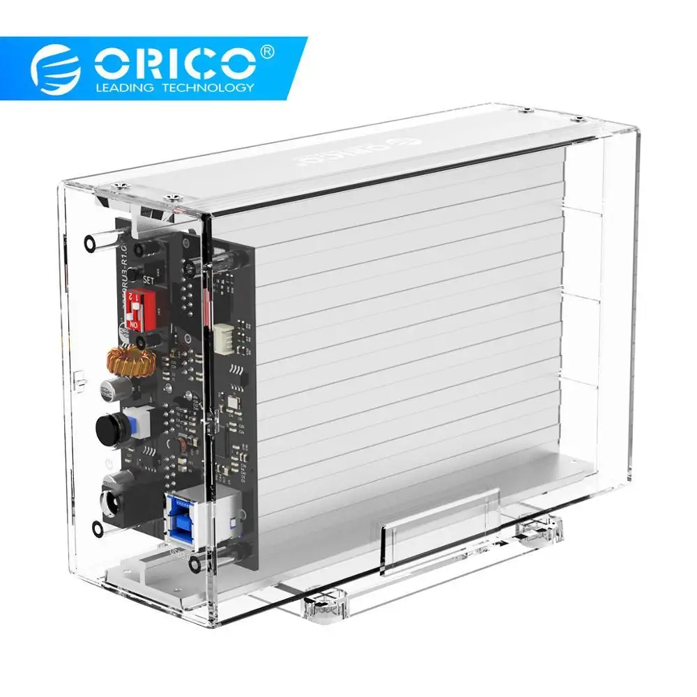  Carcasa de disco duro ORICO de 35 pulgadas con RAID 0 1 PM SPAN transparente USB3.0 a SATA HDD exte