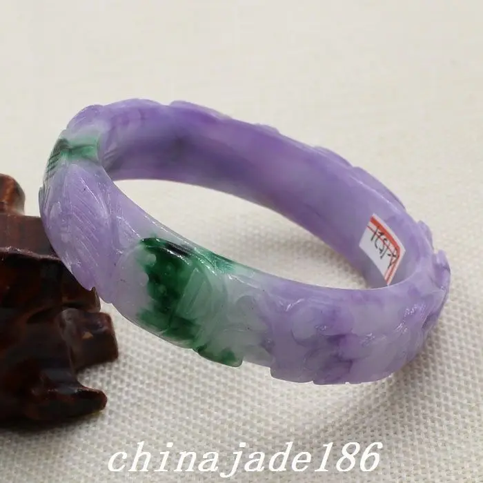 

60mm Chinese Hand-carved Lavender Purple Green Jadeite Jade Bracelet Bangle 1521 10.20 40