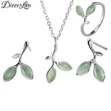 DIEERLAN, романтические Ювелирные наборы с опалом, 925 пробы, серебро, сладкий лист, колье, ожерелья, кольцо, серьги для женщин, массивные ювелирные изделия