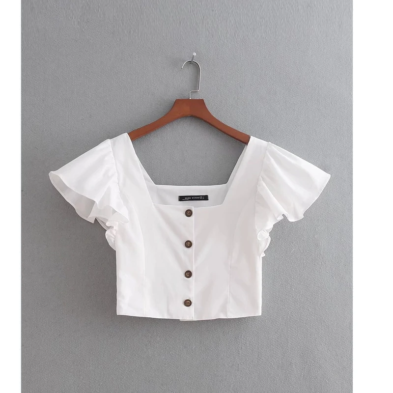 

women fashion cascading ruffles breasted buttons linen blouse elegant black white colour shirt brand femininas blusas topsLS2151