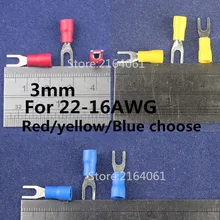 100 шт. 3 мм холодный голый терминал полу Изолированная вилка y-типа терминалы кабельный провод разъем обжимной Лопата для 22-16AWG цвет выбрать