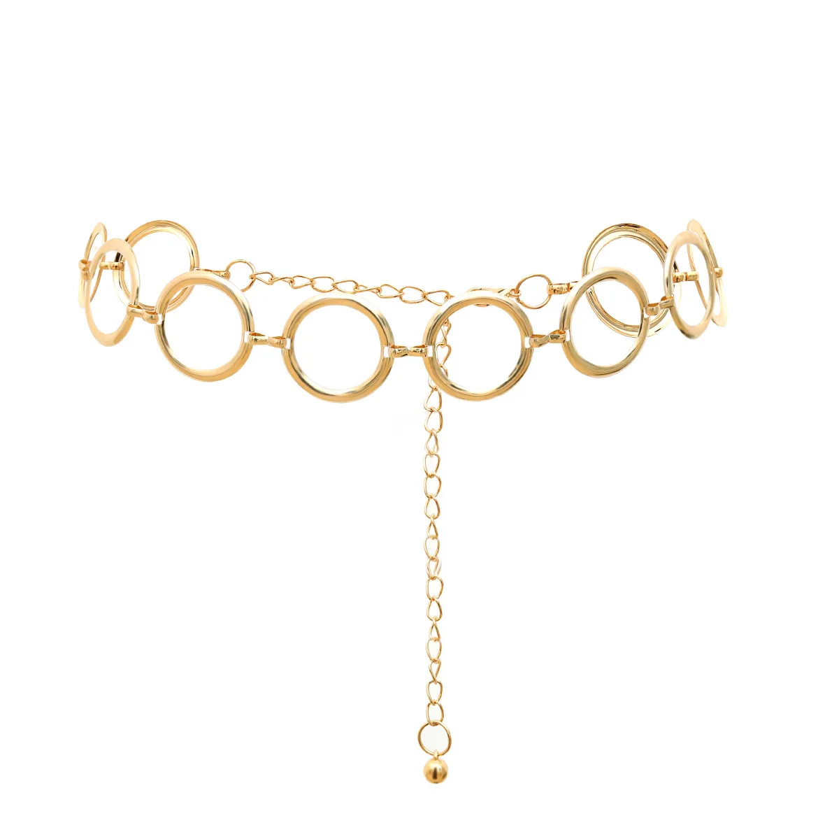 Ladies Geometric Long Belly Waist Chain Belt For Women  Fashion Female Personality Metal Gold Circle Chain Belt for Dress 132 gold belt for dress