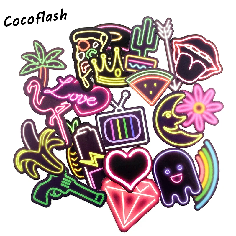 21pcs/1lot Neon Light Flamingo Laptop Stickers Waterproof Luggage Phone Decal For Skateboard Toy Sticker For Kids