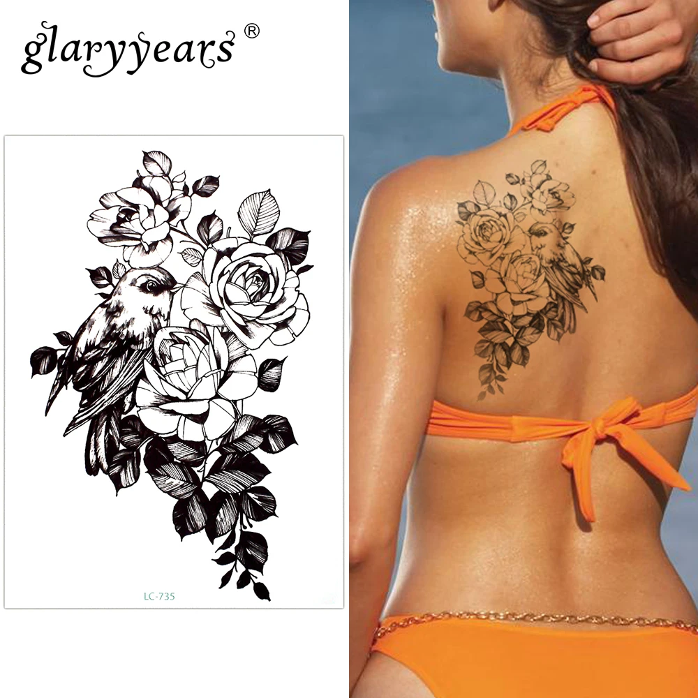 

Glaryyears A Bit Big Arm Temporary Tattoo Sticker Flower and Bird Fake Tatoo Sleeve Flash Tatto Waterproof Body Art Women LC-735