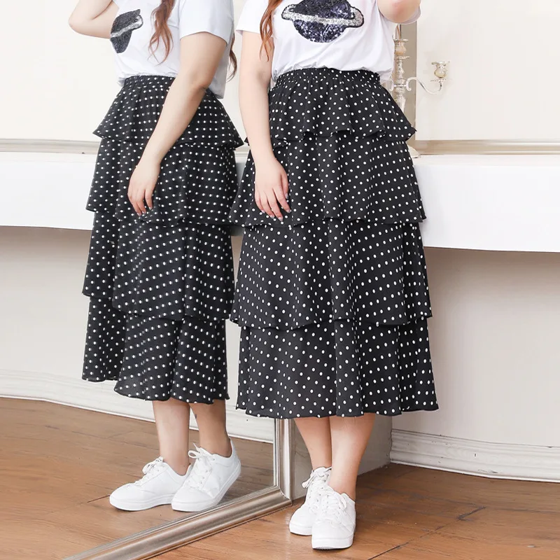 Модные женские многоярусные юбки больших размеров 10XL 8XL 6XL 4XL,Российские размеры 66 62 58 54 длинная юбка с принтом в горошек эластичная юбка-пачка с высокой талией