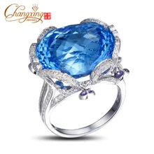 NEW!! SOLID 14K WHITE GOLD NATURA DIAMOND & 23.1CT FLAWLESS BLUE TOPAZ RING