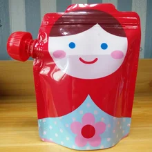 2017 Free shipping 5Pc/lot Cartoon Plastic Reusable Food Pouch Cute Squeeze Food Packaging Bags With Zip Lock Feeding Bag Baby