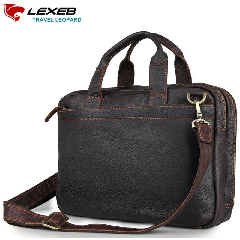 

Lexeb Luxury Brand Design Real Cow Leather Shoulder Bags For Men High Quality Chocolate Men's Briefcase Portfolio 14 Laptop Bag