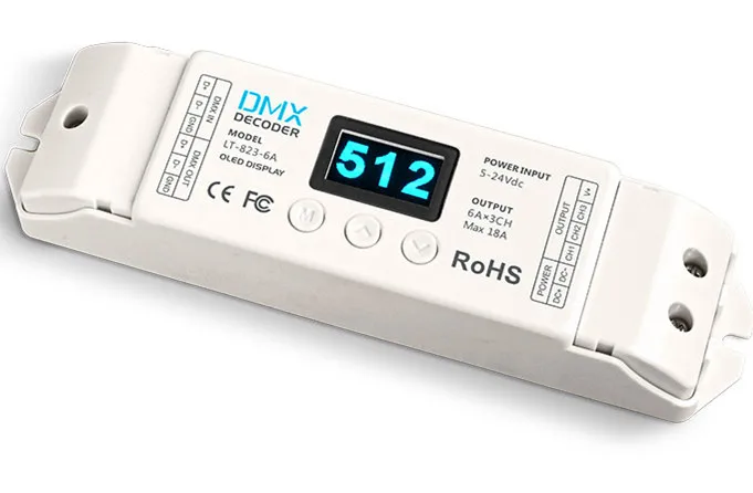 

LT-823-6A;16bit 3CH CV DMX Decoder;DC5-24V input;6A*3CH output