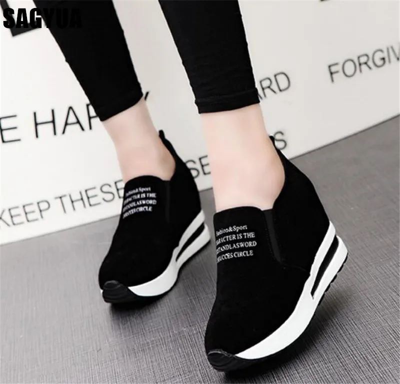 

2019 Women shoes Pointed Breathable casual shoes woman Flat Platform shoes Ladies High heels Slip on Loafers Zapatos mujer A92