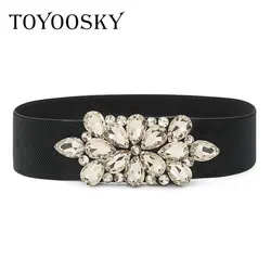 TOYOOSKY новый роскошный женский широкий эластичный пояс Универсальный блестящий цветок из горного хрусталя сплошной пояс сплав Двойная