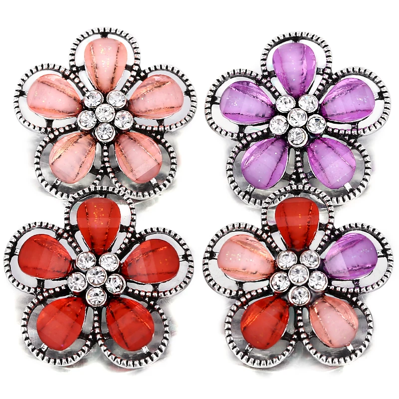 10pcs/lot Red Flower Snap Buttons Jewelry for Women fit 18mm/20mm DIY