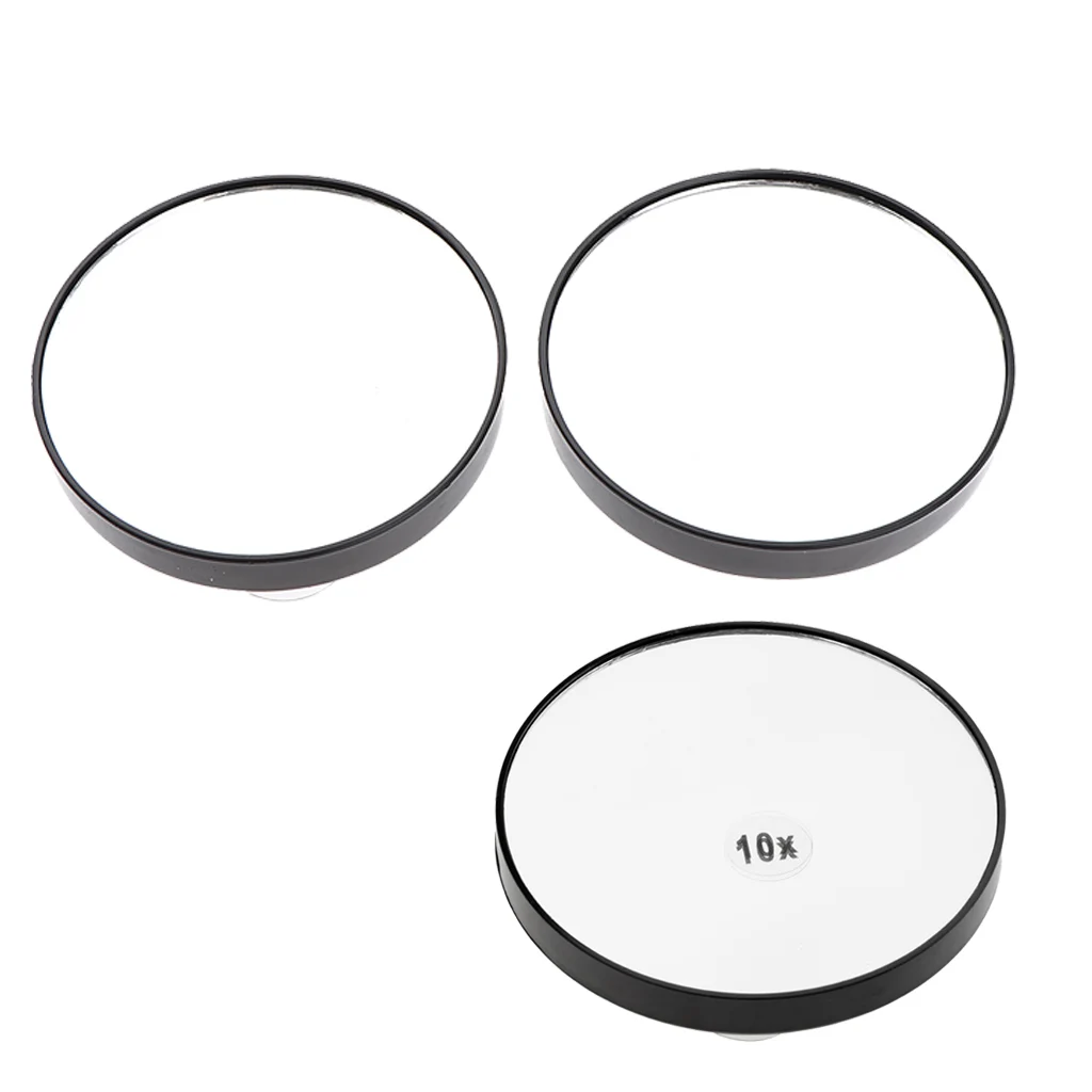 Black 5X/10X Magnifying Suction Cup Travel Mirror For Precise Makeup Application & Tweezing 3 Packs