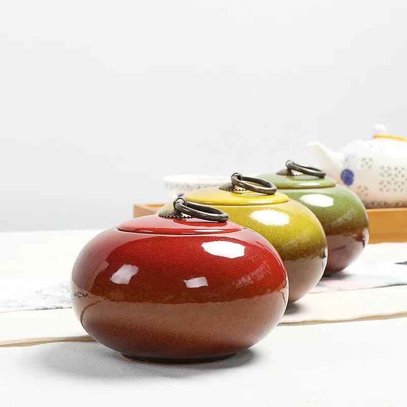 

450ML Variable Glaze CeramicTea Caddy Portable Travel Tea Storage Tea Ceremony Accessories Vintage Sealed Jar High Quality