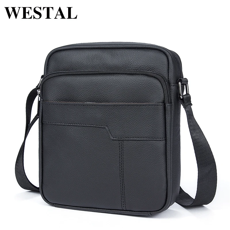 WESTAL الرجال حقيبة كتف الرجال جلد طبيعي رفرف سستة خمر الذكور رجل crossbody أكياس للرجال رسول حقيبة جلدية 7603