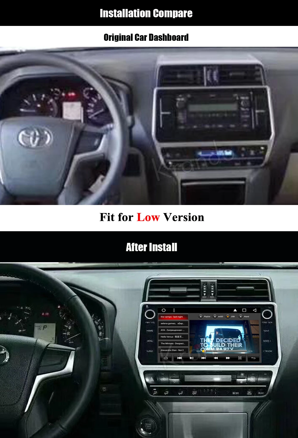 Clearance Krando Android 7.1 10.1" full touch car navigation radio gps for toyota prado 2018 multimedia system WIFI Bluetooth Playstore 2