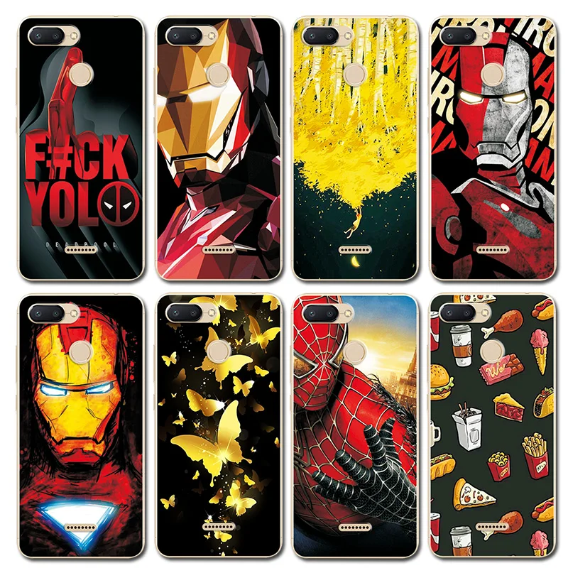 

Novelty Avengers Painted Phone Bag for Xiaomi Redmi 6 Case Redmi 6A Iron Man Silicone Back Cover Bumper for Xiomi Redmi 6 Pro