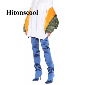 

New 2019 Fashion Autumn Women Silk Over Knee Waist Pant Boots Women Sexy Python Snakeskin Thigh High Long Crotch Boots