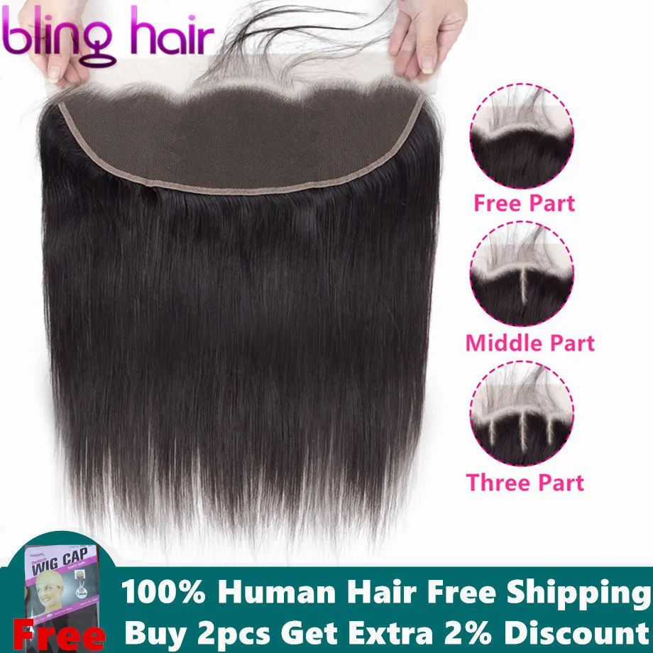 

Bling Hair Brazilian Straight Hair Closure 13*4 Lace Frontal with Baby Hair 100% Remy Human Hair Closure Middle/free/three Part