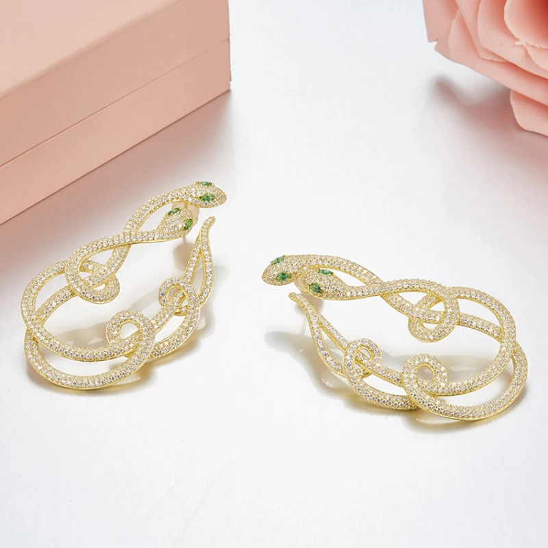 

Fits Monaco Jewelry with Charm Ladies Earrings Couple Party Gift 925 Sterling Silver Zircon Fashion Snake Earrings