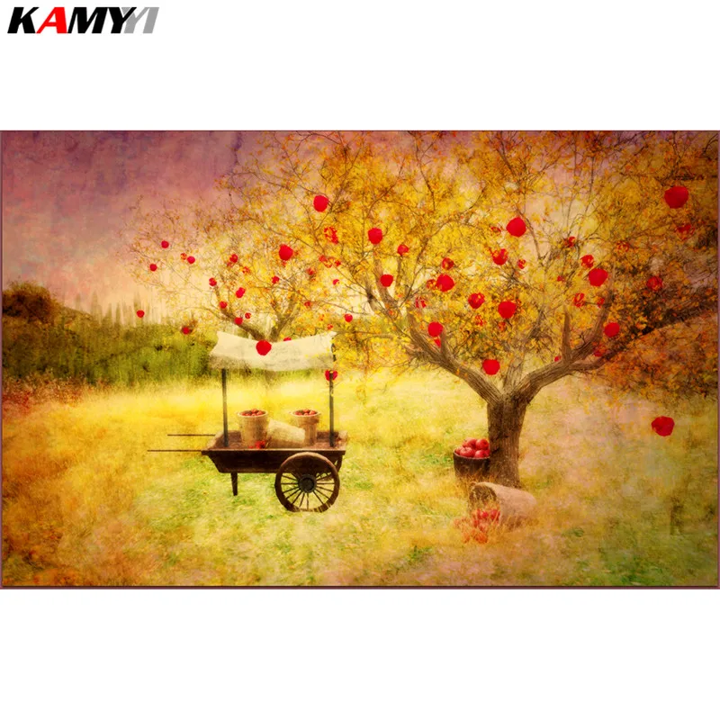 

Full Square Diamond embroidery autumn 5D DIY Diamond painting Cross stitch apples Full Round Diamond mosaic landscape XY1
