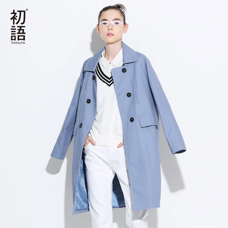 Toyouth Trench Coat 2017 Spring Women Turn Down Collar Coats Loose Straight Double Breasted Overcoats
