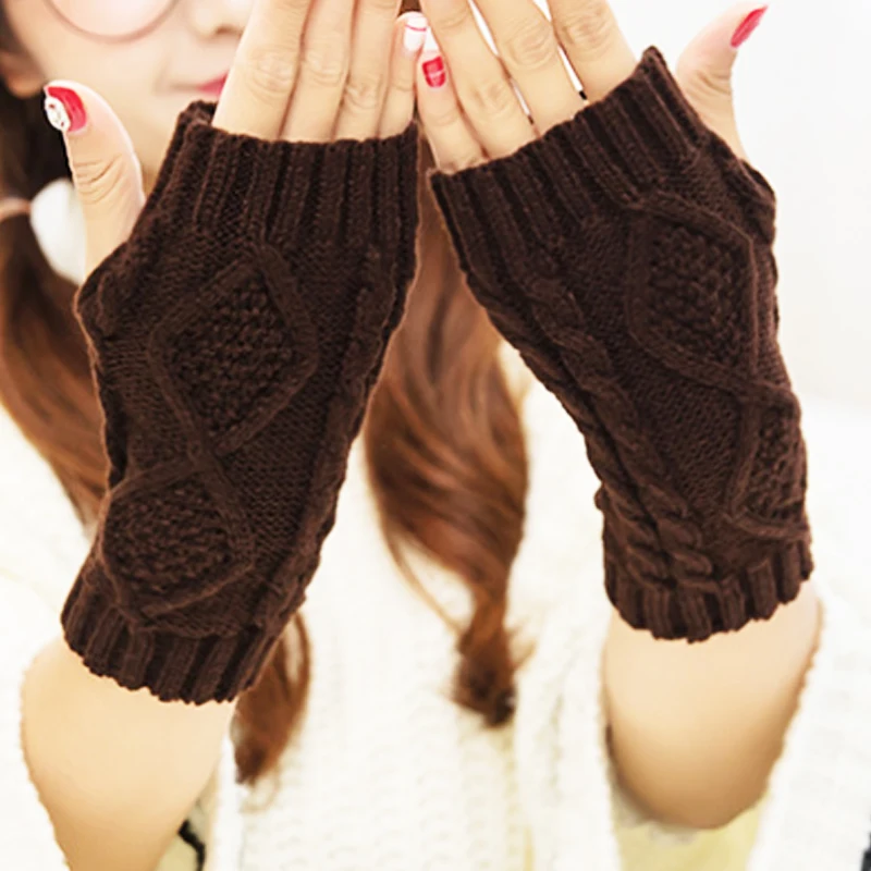 Модные зимние короткие перчатки без пальцев однотонные 20 см Вязаные Теплые весенние шерстяные варежки вязаные перчатки
