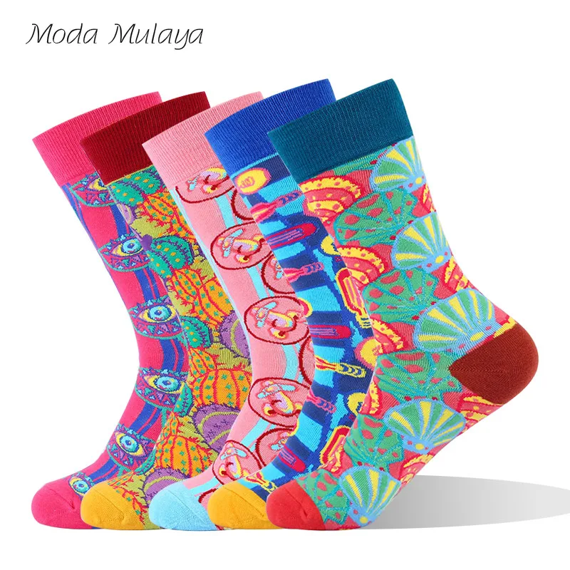 Мужские теплые счастливые носки высокого качества, цветные Дизайнерские мужские чесаные хлопчатобумажные забавные носки, новинка, носки для скейтборда, подарок для мужчин