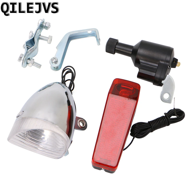 

QILEJVS Motorized Bike Bicycle Friction Dynamo Generator Head Tail Light With Acessories