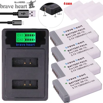 

4x NB-13L NB 13L Battery + TYPE-C LCD DUAL Charger For Canon G7X G9X G5X G7X Mark II G9X Mark II SX620 HS SX720 HS