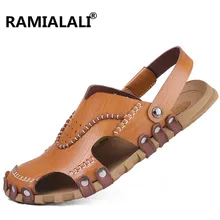 Ramialali/ мужские кожаные сандалии Летняя Повседневная обувь ручной работы на плоской подошве пляжные сандалии Мягкие Мокасины мужские сандалии больших размеров 37-45