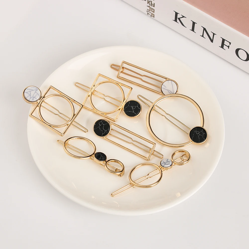

HOOH 1PC Woman Hair Accessories Geometric Hair Clip Pin Metal Geometric Alloy Hairband Circle Hairgrip Barrette Girls Holder