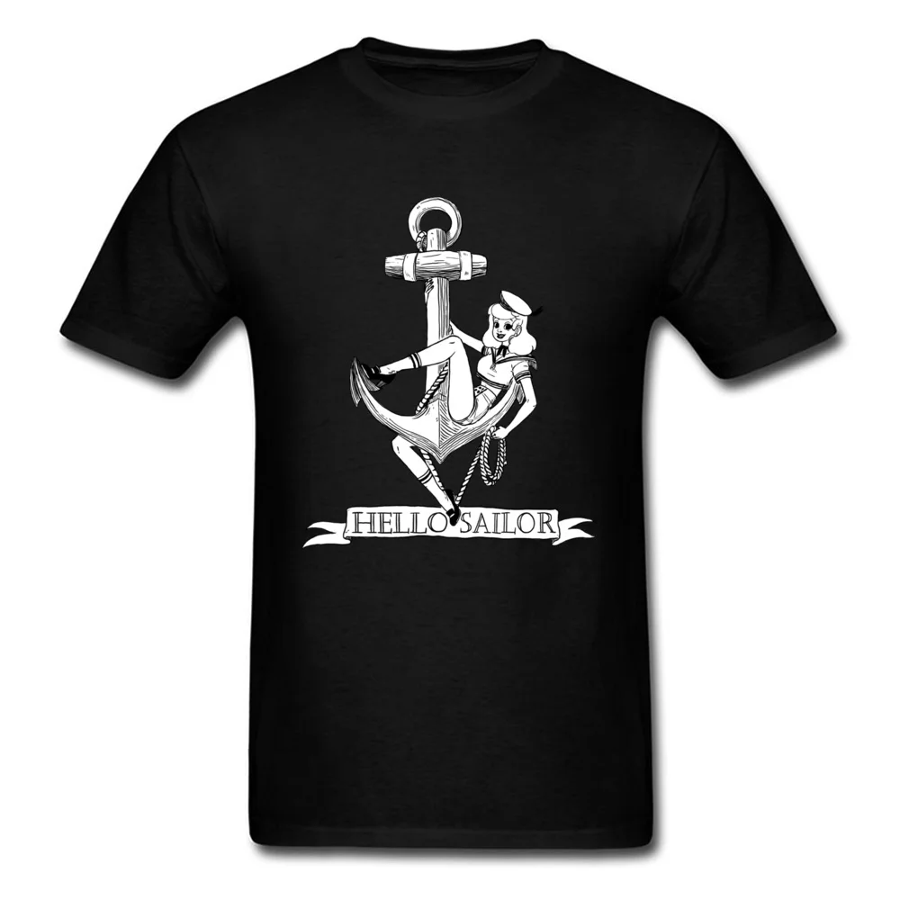 

Hip Hop Dance T-Shirt Men Sexy Girl Hello Sailor Version Navy T Shirt Cool Fashion Tshirt Summer Full Cotton Clothes O-Neck