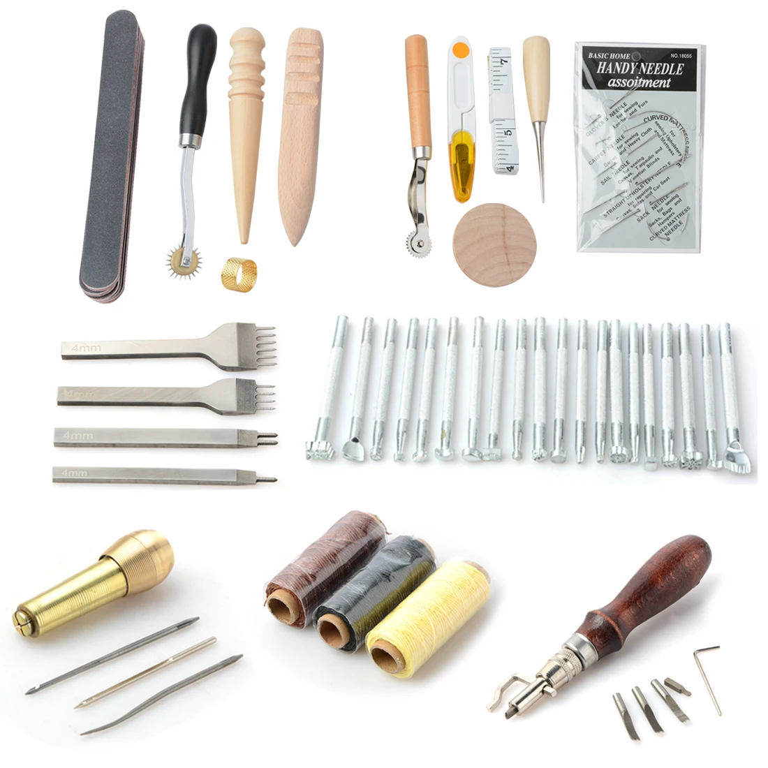 

59PCS Leather Craft Hand Tools Kit High Quality Thread Awl Waxed Thimble Kit For Hand Stitching Sewing Stamping DIY Tool Set