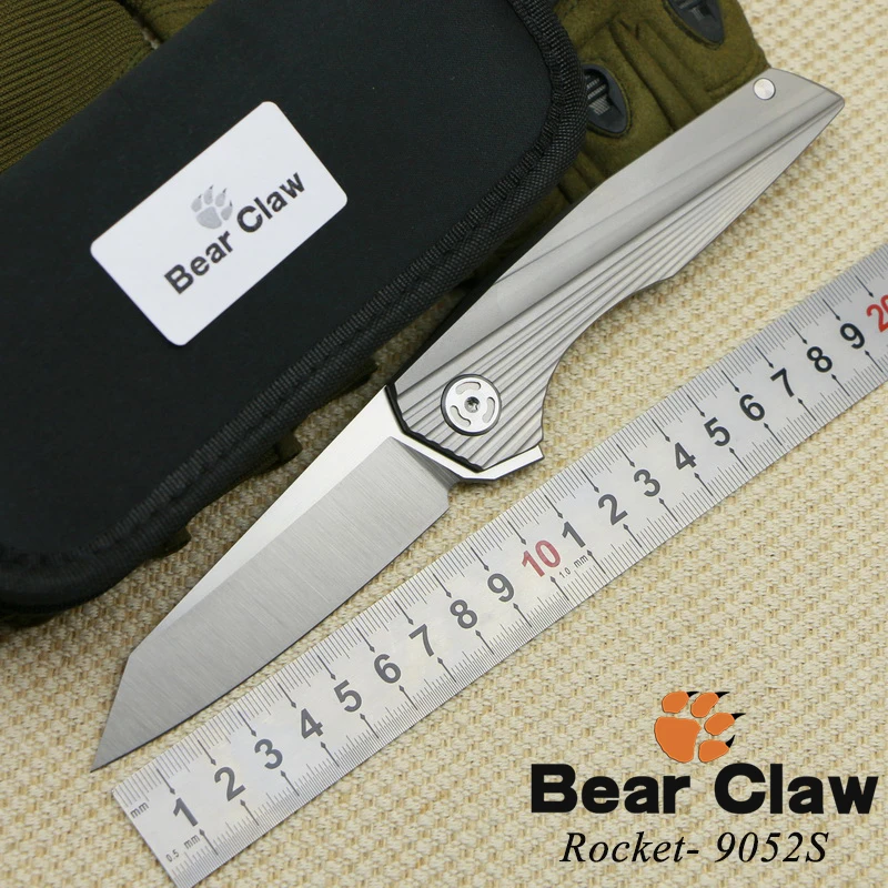 

Bear claw rocket-9052S outdoor flip bearing fold knife D2 blade titanium handle camping hunting pocket fruit knife EDC climbing