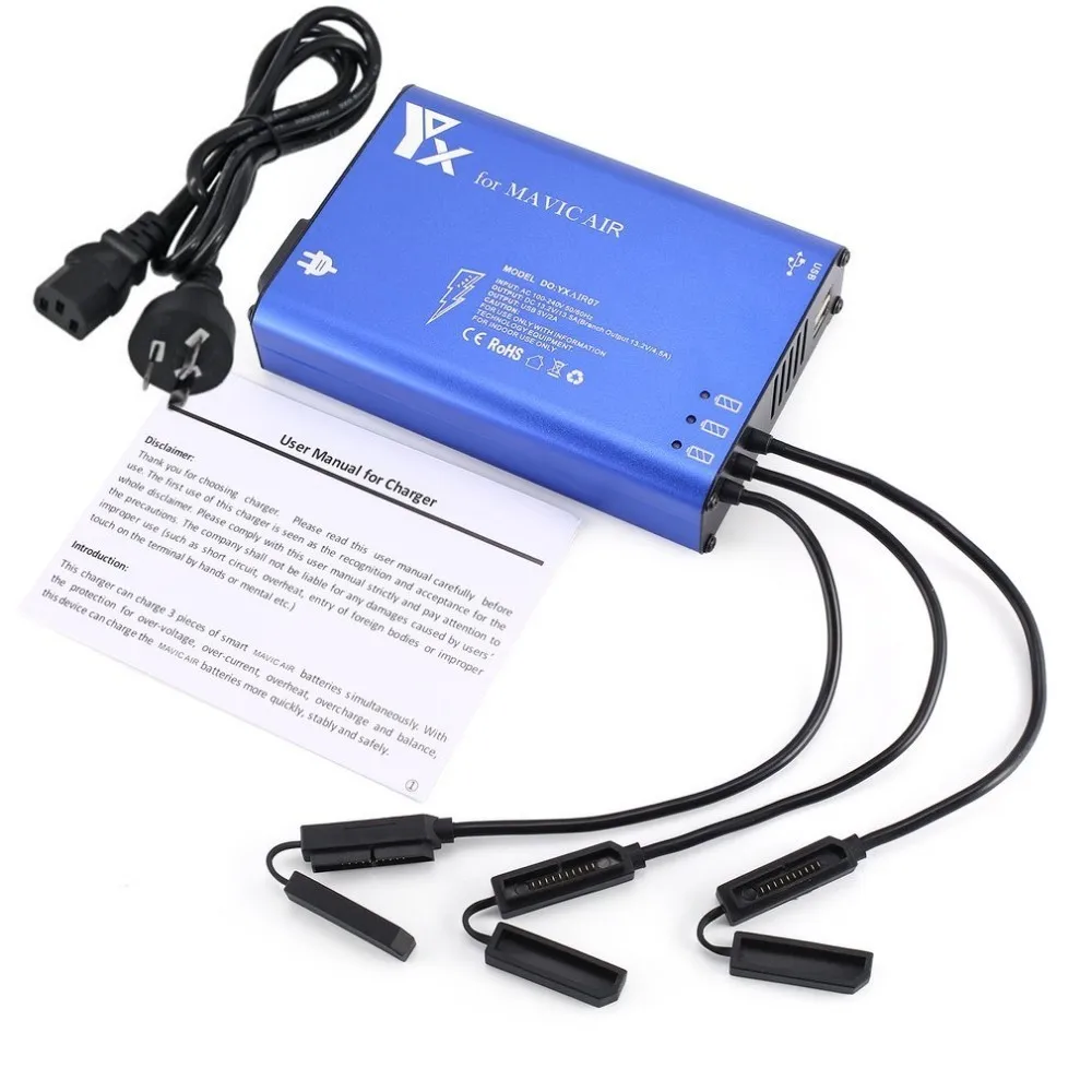 

2 in 1 Charger for DJI Mavic Air Drone Intelligent Multi Battery Fast Charging Hub Remote Control 2 USB Ports 4 Batteries hz