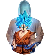 Klassische Anime Dragon Ball Super Saiyan 3D Hoodies Reißverschluss Oberbekleidung Cartoon Goku mit Kapuze Sweatshirt Zip Up Hoodie 14 Stil