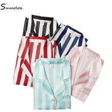 Smmoloa ночная рубашка для сна ночная рубашка Bf стиль сексуальная полоса ночное белье женское Сексуальное белье