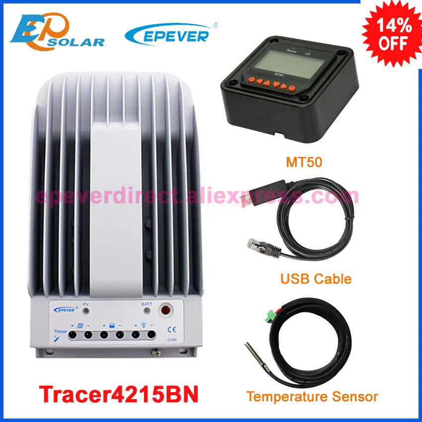 

EPEVER Tracer4215BN high quality solar mppt controller+MT50 Meter+USB cable+temperature sensor 12v 24v auto,max PV input 150v