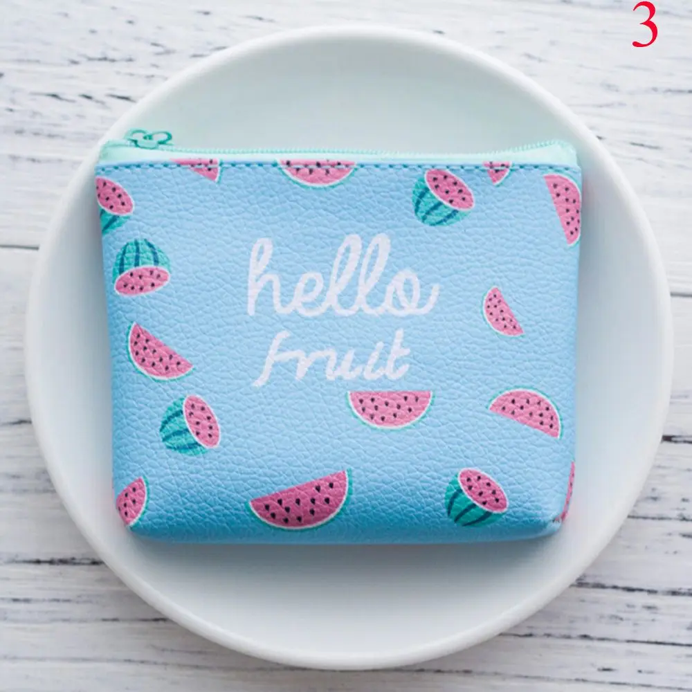 

Casual Cartoon Fruit Pattern PU Leather Light Blue Girl Coin Purse For Women Mini Wallet Money Bag Change Pouch Key Card Holder