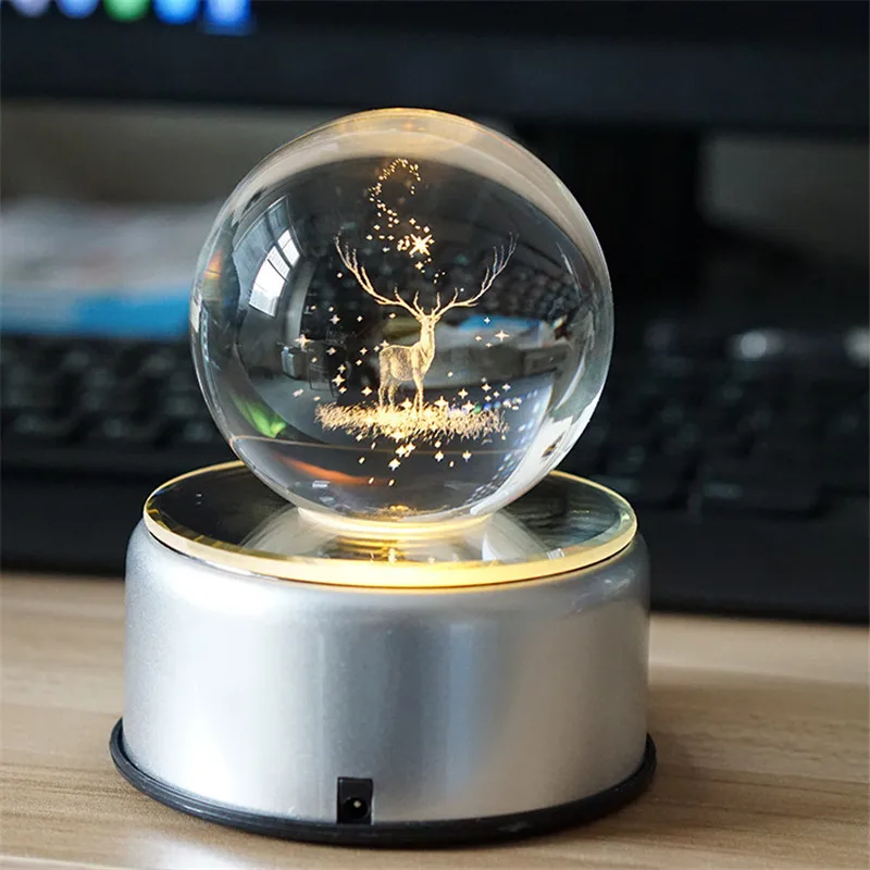 Günstig LED Kristall Ball Lampe Rotierenden 3D Mond Nacht Licht RGB USB Aufladbare Musik Tisch Lampe Für Weihnachten Geburtstag Neue Jahr geschenk