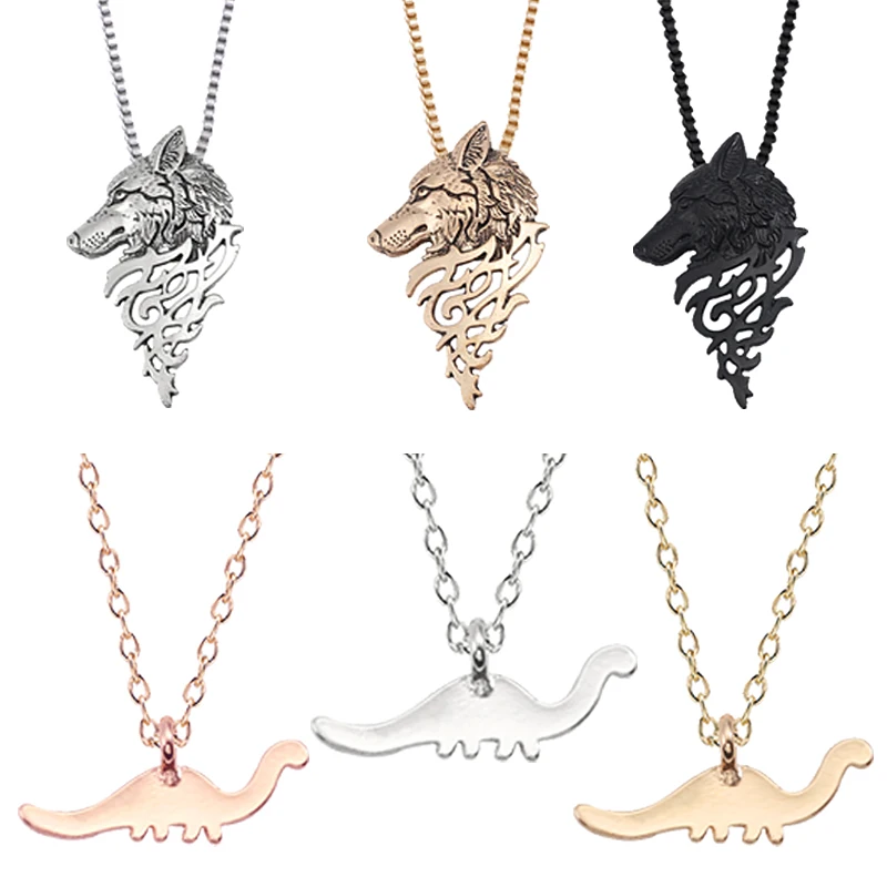 

Fashion Retro Hollow Wolf Head Necklace Personality Domineering Men Metal Animal Dinosaur Pendant Nightclub Ladies Jewelry Gift
