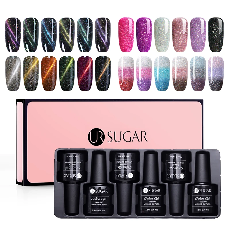 

UR SUGAR 6Pcs Gel Nail Polish Set Thermal Color Changing Magnetic UV Gel Nail Gel Semi Permanent Soak Off All For Manicure
