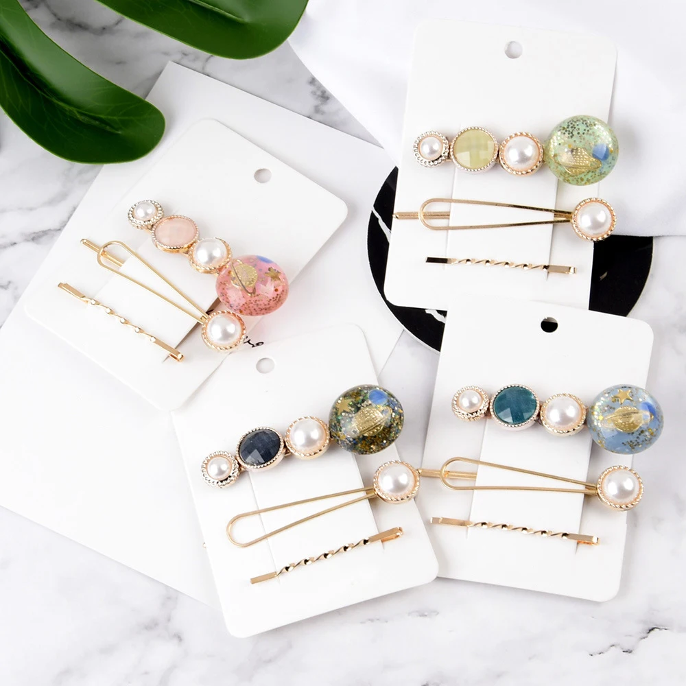 

3Pcs Girls Beautiful Crown Pearl Button Clip Pearl Hairpins Women Girls Sweet Barrette Hair Clip Headwear Hair Accessories