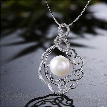 

Vintage 925 Sterling Silver Zircon Flower Pendant Necklaces Link Chain Pearl Necklace Choker Gift for Women Jewelry collares