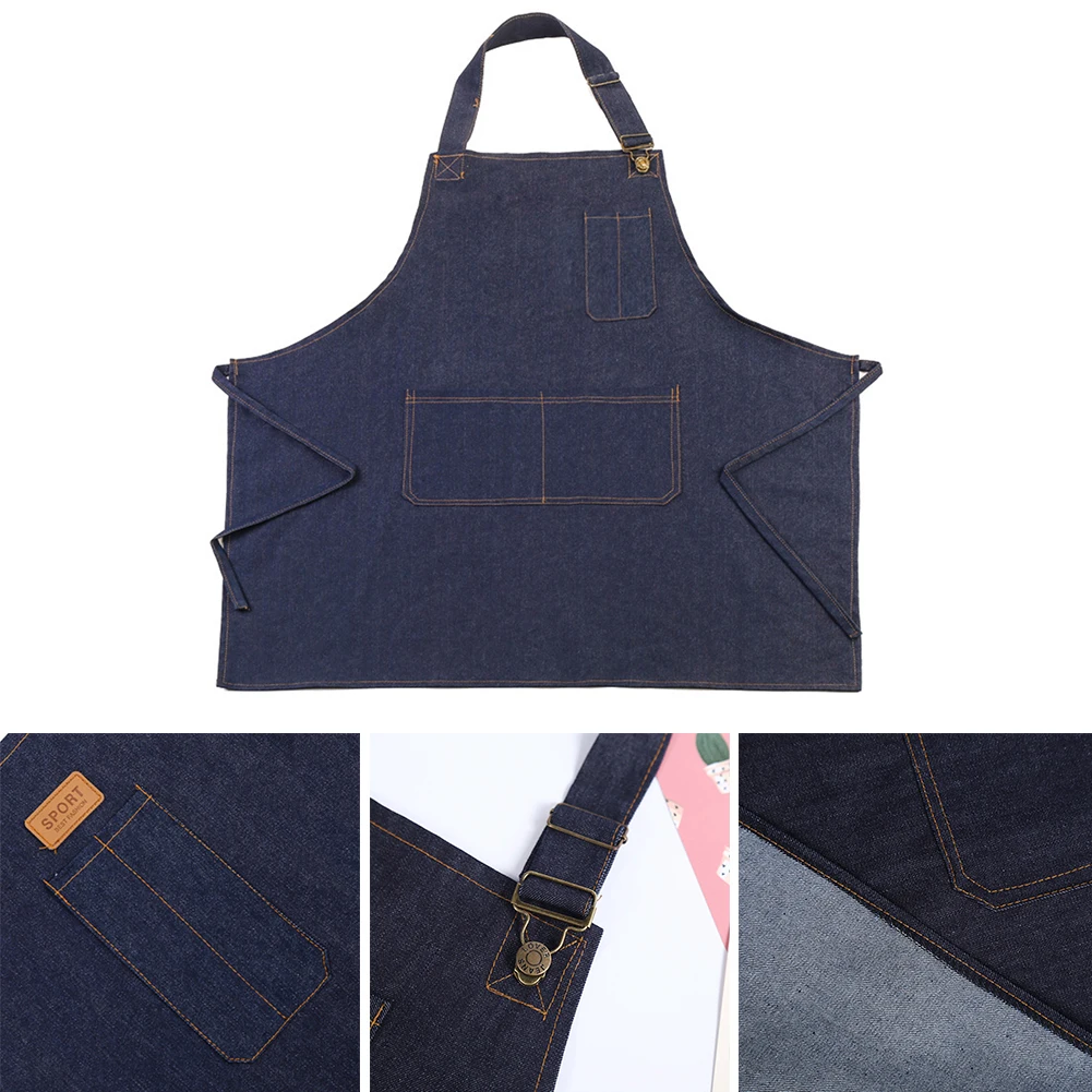 Hot Kitchen Denim Aprons Pocket Adjustable Apron Work Cooking Chef Artist Waiter Tablier new