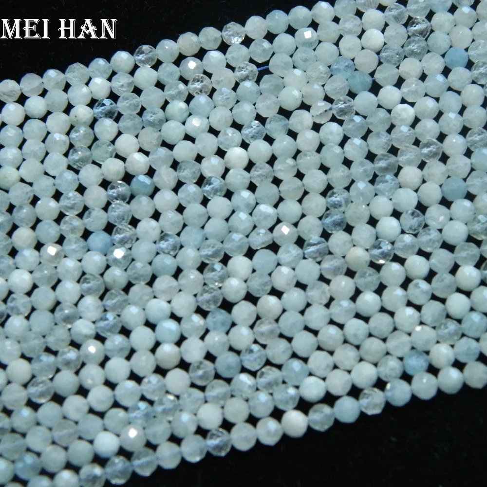 

Meihan Free shipping Natural 3.5mm & 3.8mm faceted round aquamarine handmade loose stone beads for jewelry making design of gift
